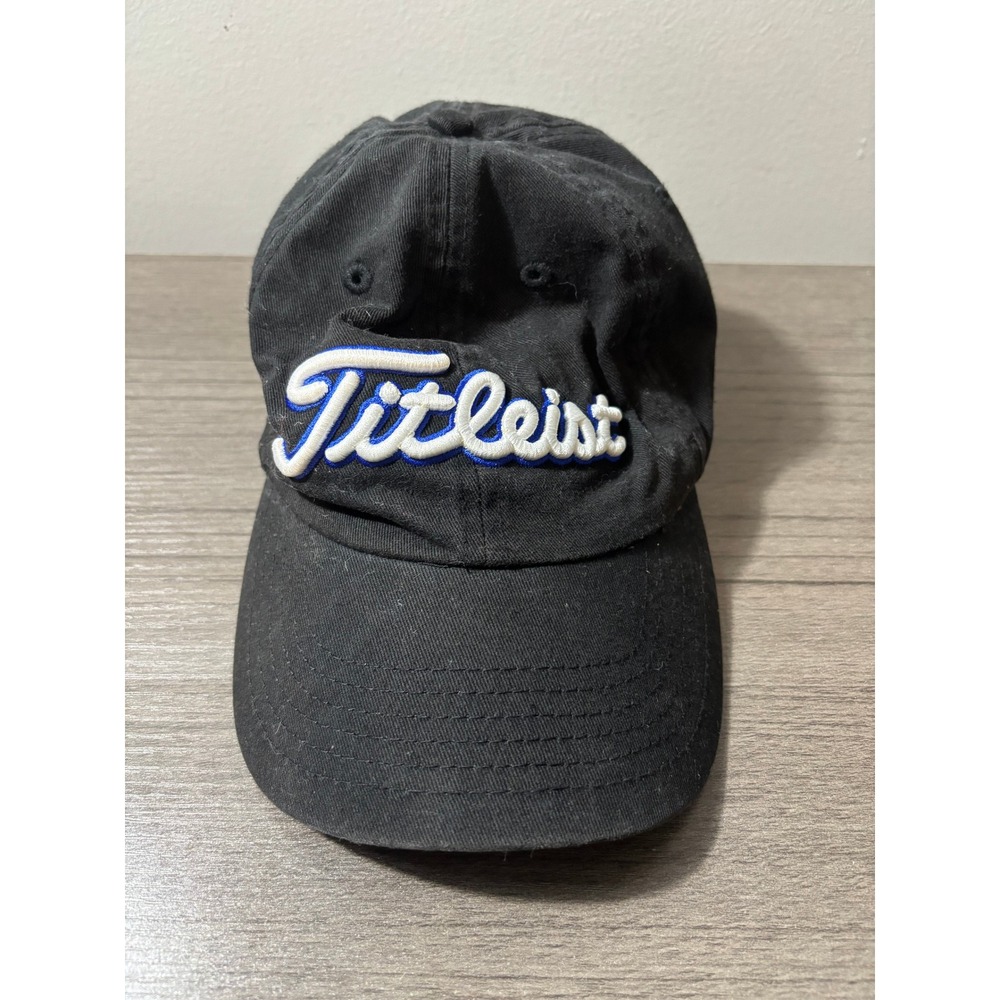 Black Titleist Tour Performance Golf Hat‎ with White and Blue Embroidered